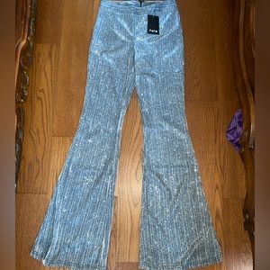 Sparkly metallic silver flare leg pants